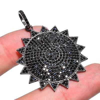 #ad 3Ct Round Cut Lab Created Spinel Sun Shaped Pendant 14K Black Rhodium Plated $162.49