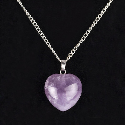 Women .925 Sterling Silver Necklace Chain Amethyst Crystal Heart Purple Pendant $8.99