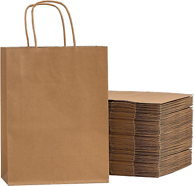 #ad 50Pcs 8X4.5X10.8 Inch Brown Gift Bags with Handles Paper Gift Bags Kraft Paper $28.83