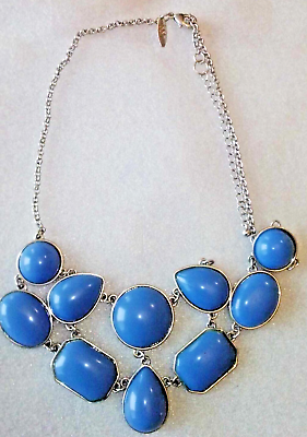 #ad VINTAGE NY SIGNED BLUE LARGE BEAD STATEMENT NECKLACE COSTUME JEWELRY $13.00