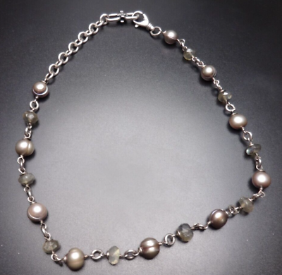 #ad Alana Leigh Necklace Love Sterling Silver Glass Pearl Necklace Faceted 18quot; $100.00