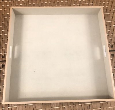 #ad Vintage Big and Heavy Square Off White Sting Raw Hole Handle Tray $95.00