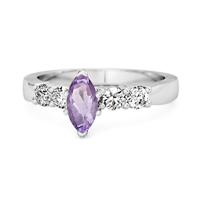 #ad Marquise Shape Amethyst Gemstone 925 Sterling Silver Women Five Stone Ring SZ 7 $14.50