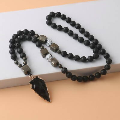 #ad Lava Obsidian Mala Bead Healing Meditation Men Women Knotted Pendant Necklace AA $17.98