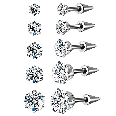 #ad 10pcs Unisex Sparkling Cubic Zirconia Studs Stainless Steel Spike Earrings 3 7MM $11.99