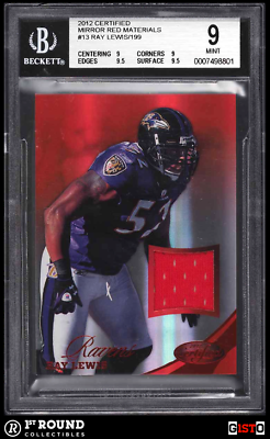 #ad Ray Lewis BGS 9: 2012 Certified Mirror Red Materials Jersey Card Gisto 199 $39.99