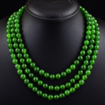 #ad Handmade 700 Cts Earth Mined 3 Strand Jade Round Shape Beaded Necklace SK 09E429 $84.00