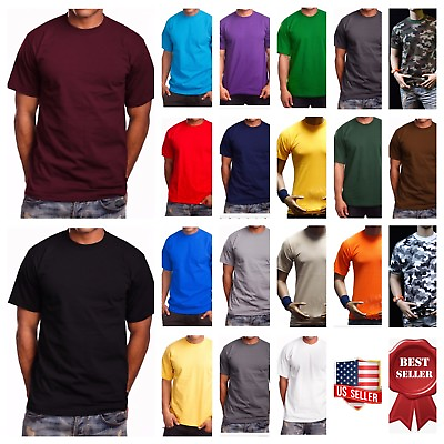 #ad Mens T Shirt HEAVY WEIGHT Plain Crew Neck Cotton S 7X amp; LT 5XLT Big and Tall $9.99