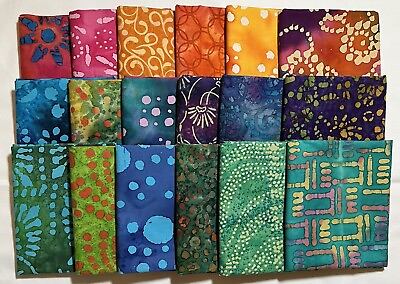 #ad Batik 18 Fat Quarter Cotton Fabric Bundle Brightly Colored Batiks $30.00