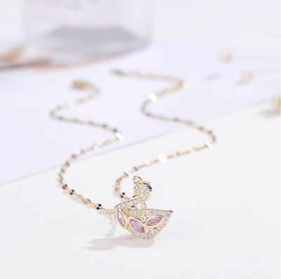 #ad Swan Fashion Crystal Necklace Gold tone Handmade True Beauty Korean $14.99