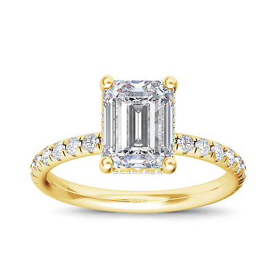 #ad 2.09 Carat VS1 J Natural Emerald Cut Diamond Engagement Ring 14K Yellow Gold $7698.90