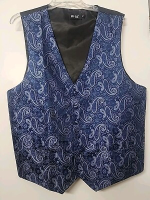 #ad Hi Tie Size XL Vest Blue Paisley Silk Mens Formal Button Closure $9.90