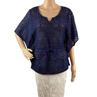 #ad Lucky Brand Sheer Lace Top Size S Navy Blue $9.59