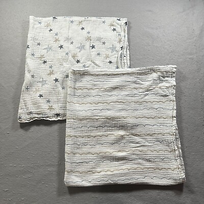 #ad Aden Anais Swaddle Blanket Lot Of 2 Brown Blue Muslin Stars Striped Recieving $16.88