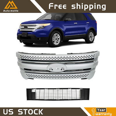 #ad Silveramp;Black Front Upper Grillamp;Lower Grille Assembly For 2011 2015 Ford Explorer $166.28