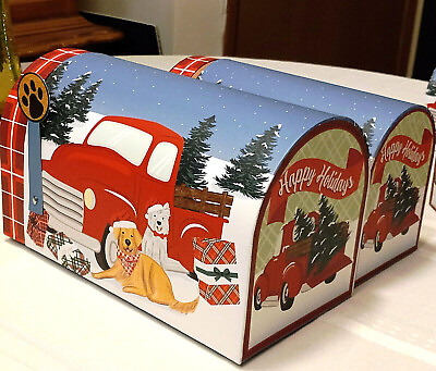 Greenbrier Co. Christmas Red Truck Dogs paw Gift Mailbox Hard Cardboard 4 sizes $6.50