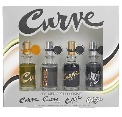 CURVE BLACK CRUSH SPORT for Men 4 pcs Mini GIFT SET 0.5oz 15 ml Cologne Spr EACH $29.90