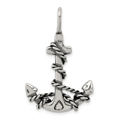 #ad Sterling Silver Large 3D Antiqued Anchor and Rope Pendant 22 x 32mm $59.98