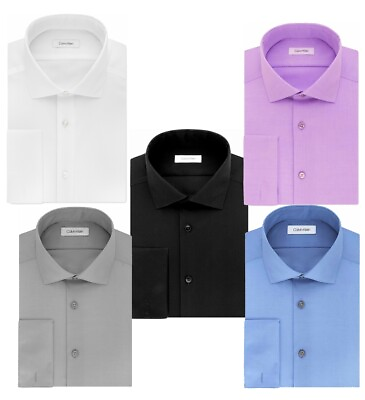 Calvin Klein Men#x27;s 100% Cotton Dress Shirt Slim Fit Solid French Cuff 33SPO $29.99