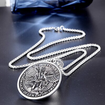 MOYON St Saint Michael Archangel Angel Medal Pendant Necklace Stainless Steel $10.99