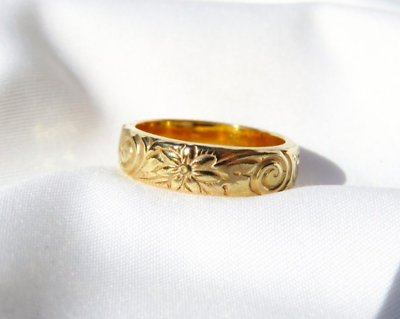 #ad Thick Gold Ring Gold Ring Floral Ring Vintage Ring Wedding Band Gold Floral $49.00