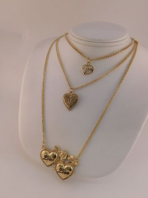 #ad BETSEY JOHNSON HEARTS OF LOVE GOLDTONE NECKLACE DESIGNER BJ 3 LAYER $47.65