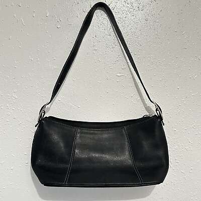 #ad Tignanello Black Buttery Soft Leather Baguette Shoulder Handbag Purse Minimalist $34.99