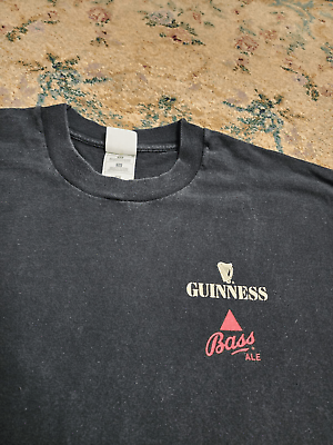 #ad Vtg 90s Guinness Bass Beer Black amp; Tan Shirt Size XL Alcohol Promo Double Sided $34.96