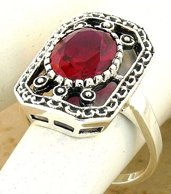 #ad ANTIQUE STYLE 925 STERLING SILVER 3 CARAT LAB CREATED RUBY FILIGREE RING #1101 $22.99