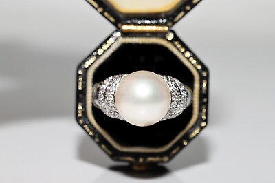 #ad 14k Gold White Gold Natural Diamond And Pearl Decorated Perfect Strong Ring $1661.55