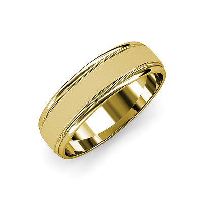 #ad Glass Finish 6mm Milgrain Wedding Band in 14K Yellow Gold MBM230GP614Y $841.70