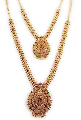 #ad Indian Traditional 22 Ct Gold Plated Ruby Necklace Set For Women Yellow Color $57.91