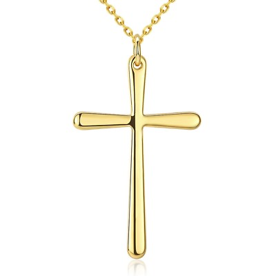 #ad Yellow Gold Plated Necklace Women#x27;s Pendant Cross 20 Inches 1MM Lobster B139 $8.99