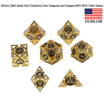 #ad Hollow Damp;D Metal Dice Polyhedral Dice Dungeons and Dragons RPG MTG Table Games $23.19