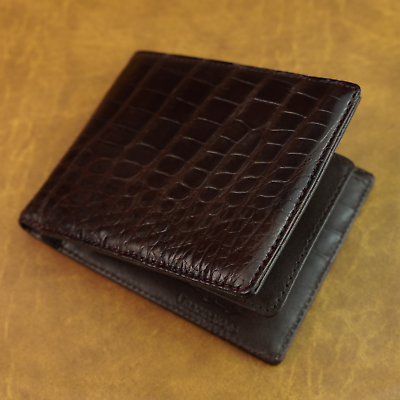 #ad Men Gift Leather Wallet Brown Genuine Crocodile Bifold RFID Blocking $49.99