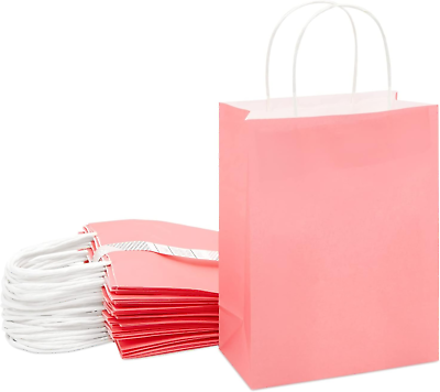 #ad #ad 25 Pack Pink Gift Bags with Handles 8X4X10 Inch Medium Sized Kraft Paper Party $19.06