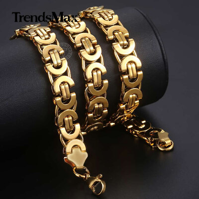 #ad 11MM 24quot; Mens Gold Plated Popular Flat Byzantine Stainless Steel Necklace Chain $14.24