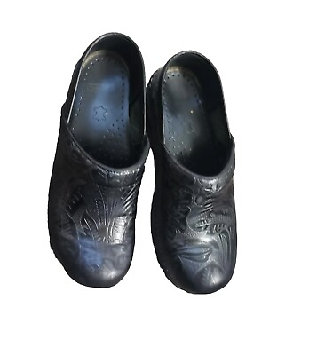#ad Dansko Black Tooled Leather Clogs Professional Shoes Size 37 Genuine Leather $35.00