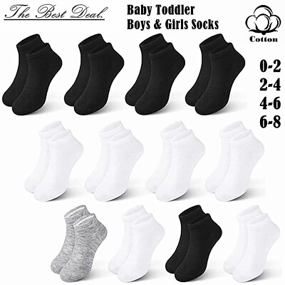 #ad 6 12 Pairs Kids Baby Toddler Solid Plain Ankle Boys Girls Socks Cotton Size 0 8 $7.55