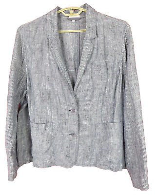#ad EILEEN FISHER Women Lightweight Comfy 100% Linen Blazer Jacket Pocket Striped 2X $93.15
