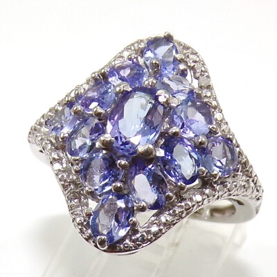 #ad Sterling Silver Natural Purple Tanzanite Diamond Accent Cluster Ring Size 7 FZ1 $81.53