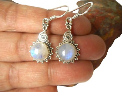 #ad Round Fiery MOONSTONE Sterling Silver 925 Gemstone EARRINGS Gift Boxed $29.99