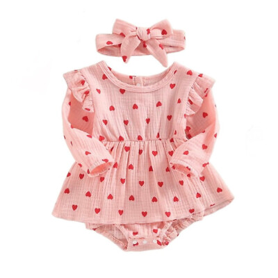 #ad 2 pcs Pink Baby Valentines Romper Pink Heart Romper 3 24 Month NWT $9.97