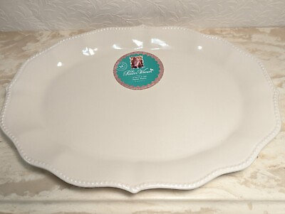 #ad New Pioneer Woman Serving Platter Paige Linen White Ruffled Edge Beige Farmhouse $39.98