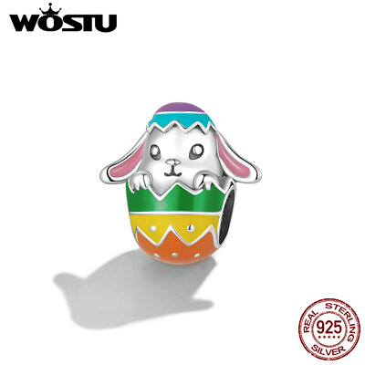 #ad Wostu 925 Sterling Silver Fashion Rabbit Easter Egg Bracelet Charm Bead Gift DIY $11.81