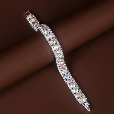 #ad 7quot; Silvery Iridescent Rhinestones Adjustable Bracelet New $16.99