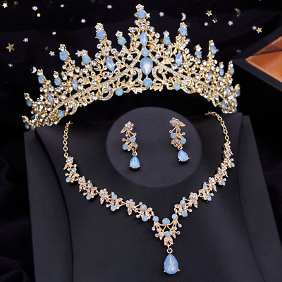 #ad Bridal Crown Jewelry Sets for Women Princess Flower Tiaras Set Necklace Jewelry $19.80