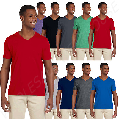 #ad Gildan Mens T Shirt V Neck Short Sleeve 4.5 oz SoftStyle Tee MG64V $3.96