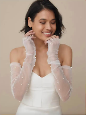 #ad Romantic Wedding Ultra Long Pearls Fingerless Gloves $29.99