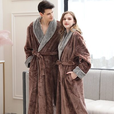Lovers Winter Long Flannel Warm Bathrobe Women Men Bath Robe Dressing Gown $81.59